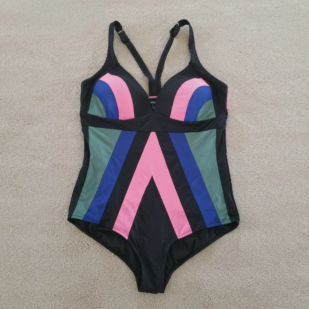 City Chic Color-Blocked One Piece Swimsuit Size 18